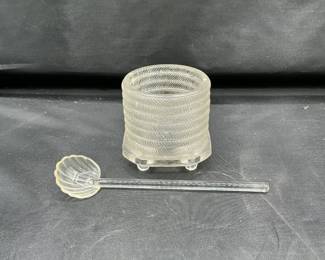 Vintage Glass Honey Bowl With Matching Glass Spoon
