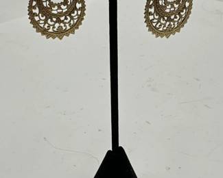 Pair Of GoldTone Dangling Filigree Hoop Earrings