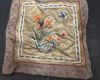 Vintage Chinese Silk Embroidered Panel CushionPillow Cover