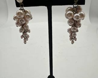 Pair Of GrapeInspired Cluster Dangle Faux Pink Pearl Earrings