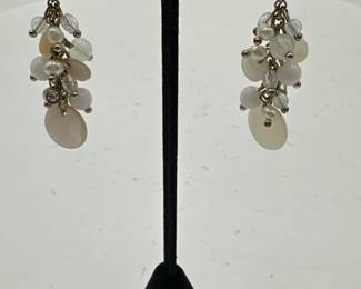 Pair Of Cluster Drop Earrings With Natural Stones And Pearls