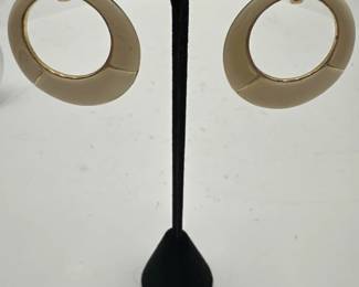 Pair Of Vintage GoldTone And Cream Door Knocker Earrings