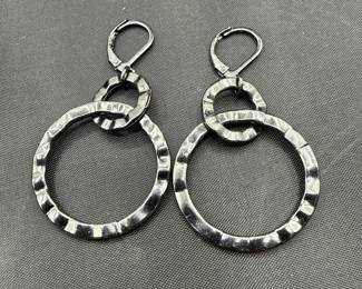 Pair Of Hammered SilverTone Dangle Earrings