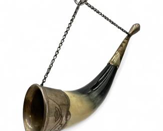Georgian Kantsi Drinking Horn with SilverPlated Mounts, Soviet Era