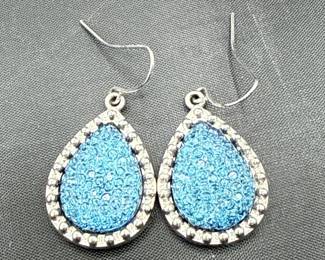 Pair Of Blue TeardropShaped Dangle Earrings