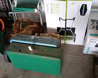 Coleman stove , push green lawn mower 