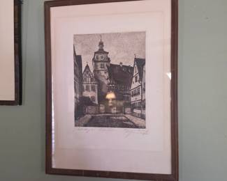 European etching, artist-signed architectural city scene of White Tower