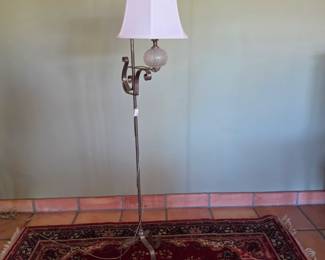 Vintage Metal Floor Lamp Hobnail Glass Globe Mid Century Scroll Base
