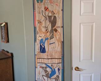 Vintage Egyptian Papyrus Applique Wall Hanging Camel Rider Textile with some damage
