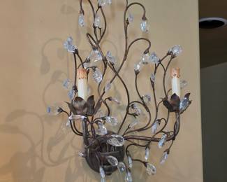 Vintage Crystal Floral Wall Sconce Hollywood Regency 2-Light