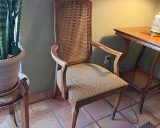 Vintage Cane Back Arm Chair Wood Accent Desk Chair Upholstered Seat