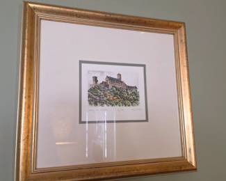 Original German Etching Wartburg Castle Signed Radierung Framed