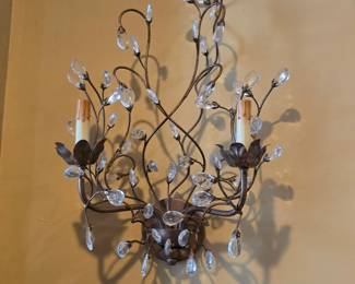 Vintage Crystal Floral Wall Sconce Hollywood Regency 2-Light