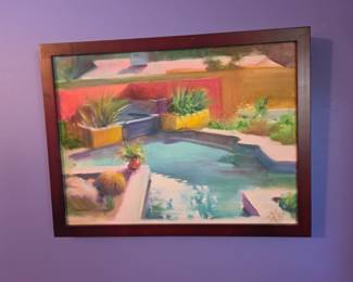 impressionistic pool/garden painting Signed
