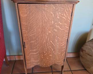 Antique Tiger Oak Music Cabinet Sheet Music Stand Curved Shelves Mission Era