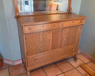Antique Quarter Sawn Oak Sideboard Buffet w Mirror Mission Cabinet