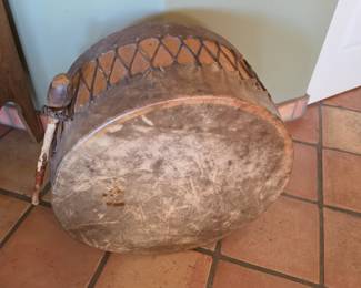 Large Hand Drum Rawhide Double Head Tribal Folk Drum w Beater