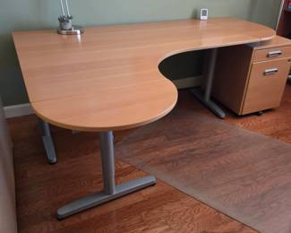 Large Curved Home Office Desk with Rolling File Cabinet