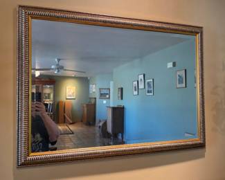 Large Silver Metallic Ribbed Wall Mirror Transitional / Designer Style