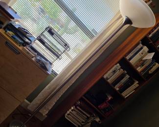 Modern Torchiere Floor Lamp Frosted Ribbed Shade Brushed Nickel Tall Lamp