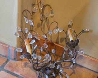 Vintage Crystal Floral Wall Sconce Hollywood Regency 2-Light