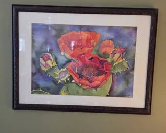 Vintage Framed Original Watercolor Poppy Painting Signed R Wheeler Floral Art
