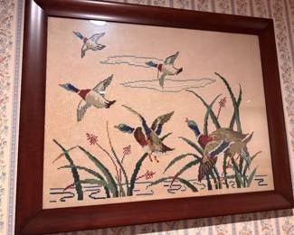 Large embroidery framed art