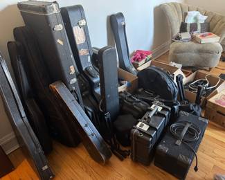 Assorted Lot Guitar and Instrument Cases Hard Shell Travel Cases Bundle