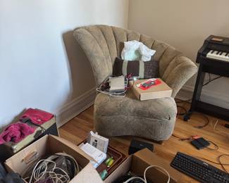 Art Deco Hollywood Regency Style Upholstered Accent Lounge Chair Beige Fabric