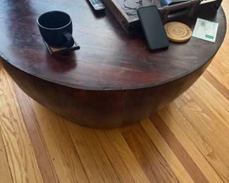 Round Wood Drum Coffee Table Dark Finish