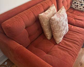Textured Orange  Mid-Century Modern Stratford Tuxedo 3-Seater Sofa with Tufted Upholstery