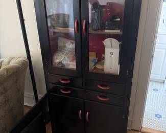 Black Mid-Century Modern Display Cabinet with Glass Doors