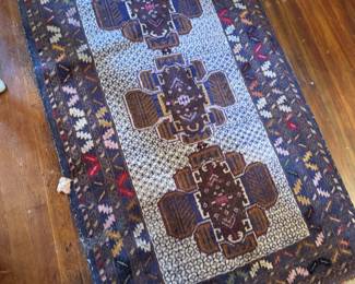 Handwoven Caucasian Rug with Geometric Patterns