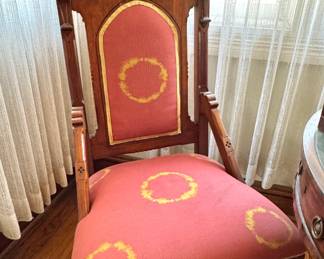 $1000 - Gothic Revival Throne Armchair Carved Walnut High Back Chair Victorian Era