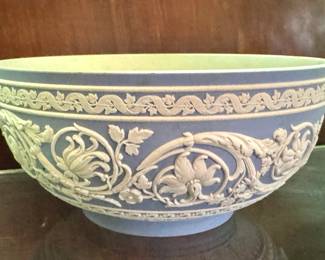 Wedgwood Pale Blue Jasperware Centerpiece Bowl with White Floral Relief
