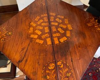 Inlaid Wooden Game Table with Floral and Domino Motif