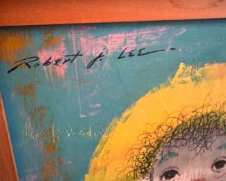 Colorful Mixed Media Portrait by Robert Lee with Framed Finish