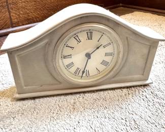 $75- Pottery Barn Mantel Clock Faux Stone Roman Numeral Desk Shelf Clock Classic Style