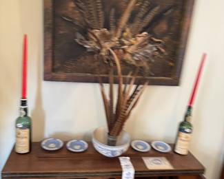 Heritage Walnut Writing Desk with Inlay and Blue & White China Accents