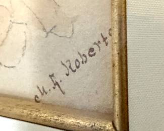 H. F. Roberts Watercolor on Paper — Pale Yellow & Pink Roses