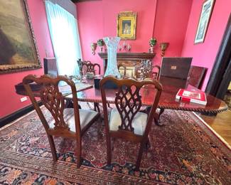 Mahogany Chippendale Style Pedestal Dining Set with Chairs
