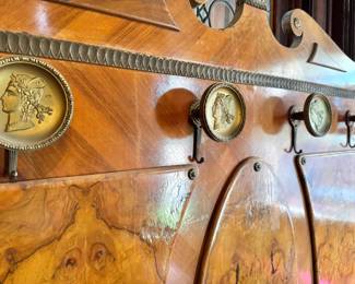 $4500 - American Empire / Classical Revival Burl Walnut Hall Tree