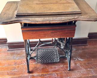 $400 - Light Running Treadle Sewing Machine Cast Iron Base Wood Cabinet
