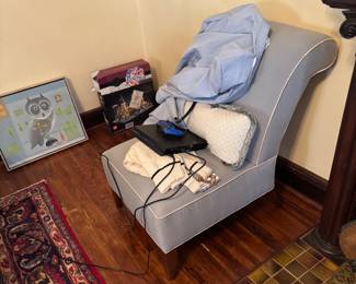 Blue Upholstered Accent Chair with Decorative Trim