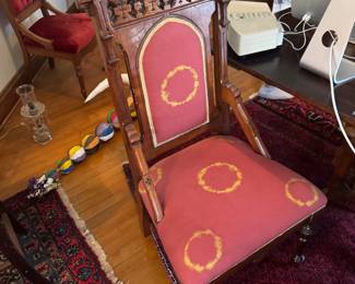 Antique Gothic Revival Armchair – Ornate Carved Oak with Finials