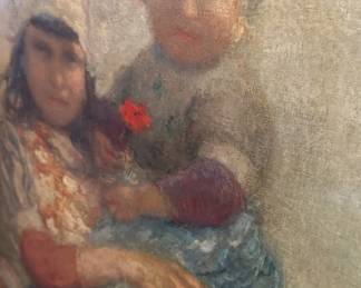 Original Frantz Charlet (1862-1928) Oil Painting - Belgian Impressionist - Dutch Children in Volendam