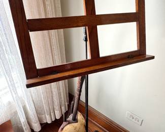 Oak and Ornate Cast Iron Adjustable Floor Music Stand