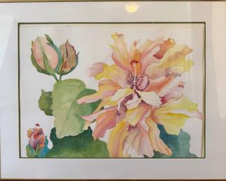 $850 - Botanical Watercolor "Double Hibiscus"