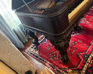 Ornate Victorian Grand Piano with Carved Legs and Inlays