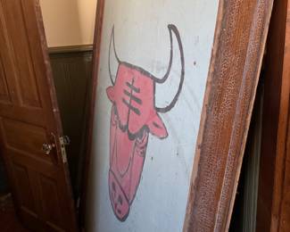 Framed Chicago Bulls Artwork with Bold Red Bull's Head Design